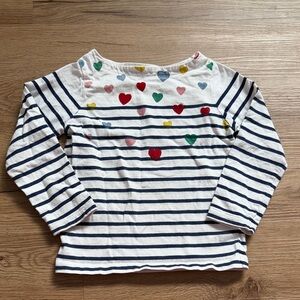 Boden Navy Striped Tee with Colorful Hearts